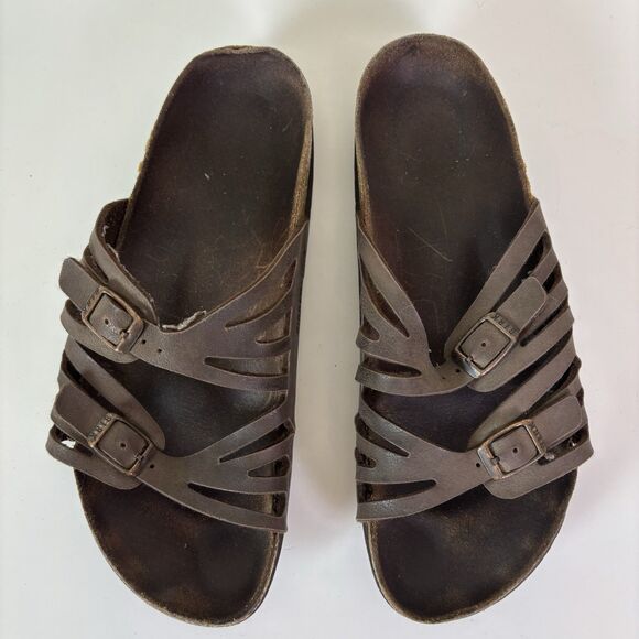 Birkenstock Granada Sandals Brown Leather Cork Footbed Well Worn Distressed ~40 - Picture 4 of 16